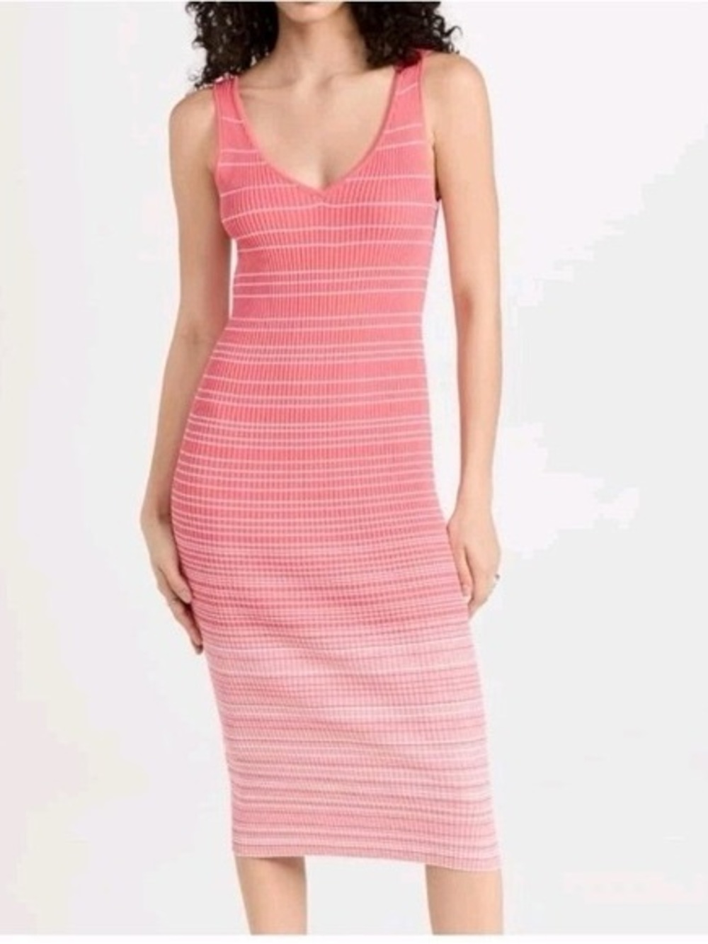 STAUD Dana Ribbed Knit Midi Dress Pink Small